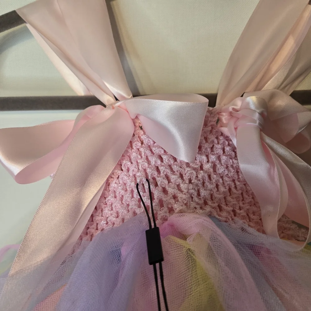 ANGEL TUTU Girls Pastel Floral Tulle Dress With Satin Flower Embellishments